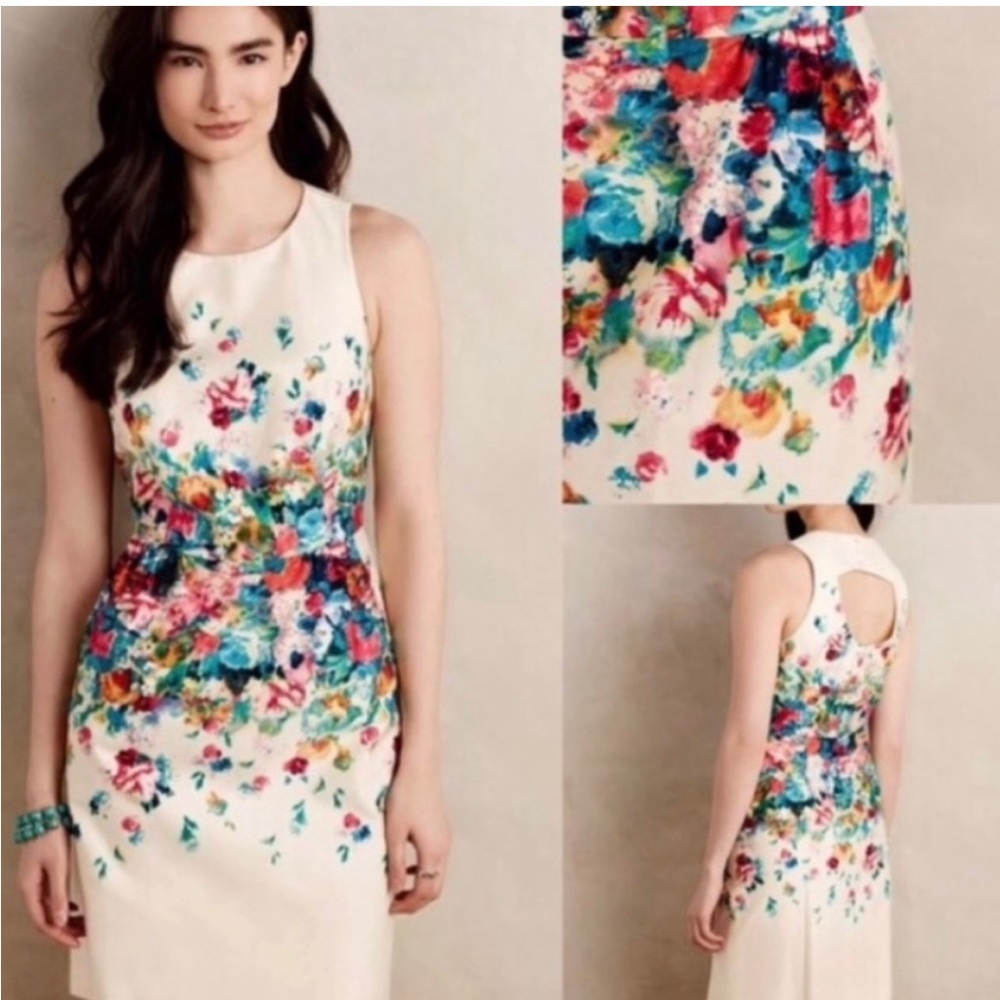 Anthropologie Maeve white floral shift dress size 8